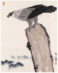 吴作人 1982年作 鹰 立轴